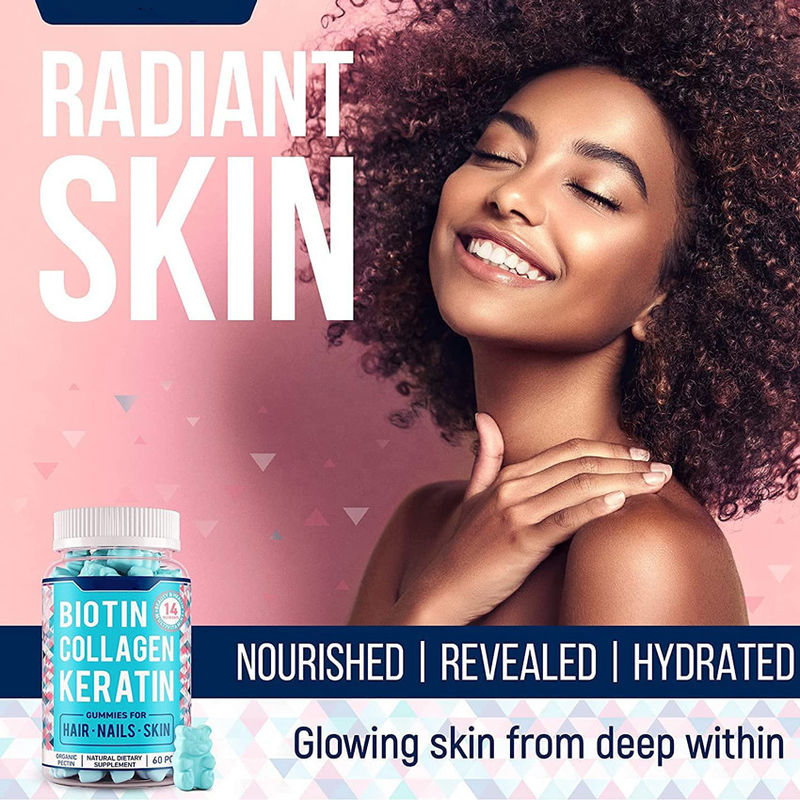 Oem Private Label Organic Vegan Starburst Gummy Candy Haargroei Nagels En Huidverzorging Vitaminen Collageen Biotine Gummies