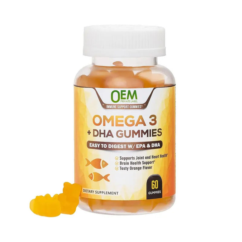 Private Label Vegan Kids Dha Gummy Candy Supplementen Gehirn Ondersteuning Intelligentie Booster Visolie Omega 3 Gummies