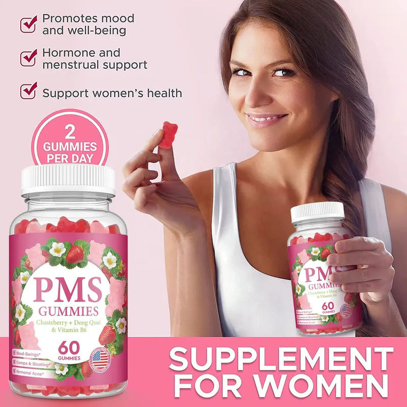Suikervrije kauwgummieren om de menstruatie te verlichten Hormoonbalans PMS kauwgummieren om de menstruatiepijn van vrouwen te verlichten PMS-ondersteunende kauwgummieren