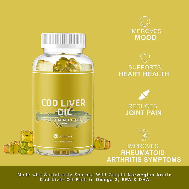 Biologische kabeljauwleverolie Gummilolie Gummilolie Rijk aan omega-3, Epa Dha, Vitaminen