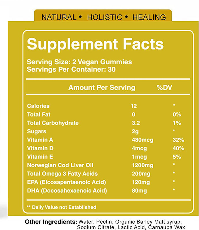Biologische kabeljauwleverolie Gummilolie Gummilolie Rijk aan omega-3, Epa Dha, Vitaminen