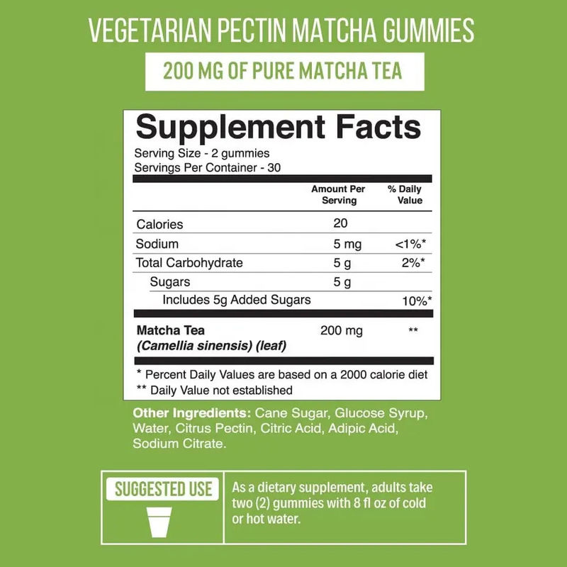 Organic Matcha Gummy voor gezonde spijsvertering&antioxidant ondersteuning Vegan Matcha Groene Thee Gummy voor detox & reinigen en genezen