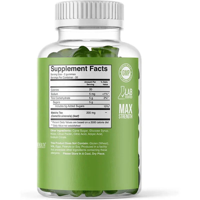 Organic Matcha Gummy voor gezonde spijsvertering&antioxidant ondersteuning Vegan Matcha Groene Thee Gummy voor detox & reinigen en genezen