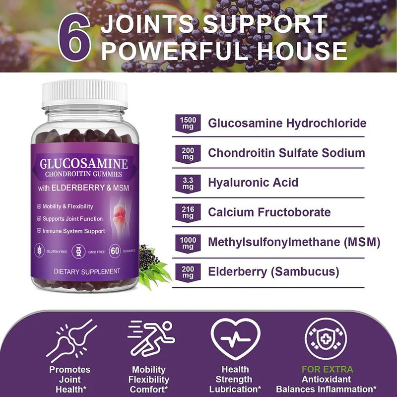 Oem Private Label Msm Elder Supplement Glucosamine Chondroïtine Gummies Met Gelen Ondersteuning En Antioxidant Immuun