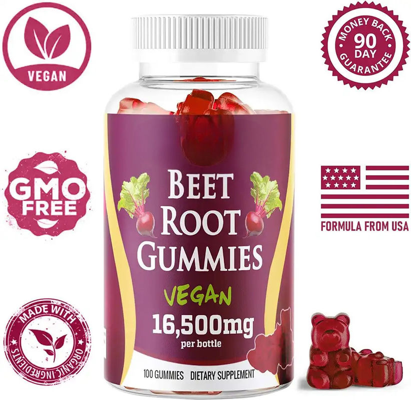 Oem Privé Label Suikervrij Biologische Bietenwortel Gummies Voor Hartgezondheid Energie Verhoog Bloeddruk Ondersteuning