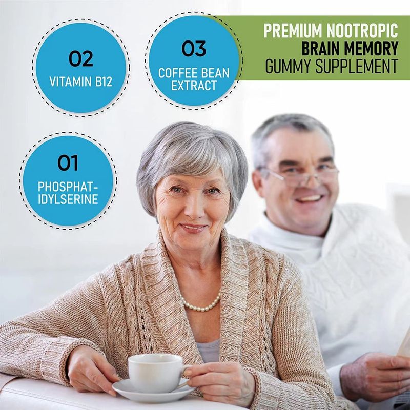 Oem Private Label Vegan Gummy Candy Focus Verbetert geheugen Nootropics Brain Booster Supplement Nootropic Gummies