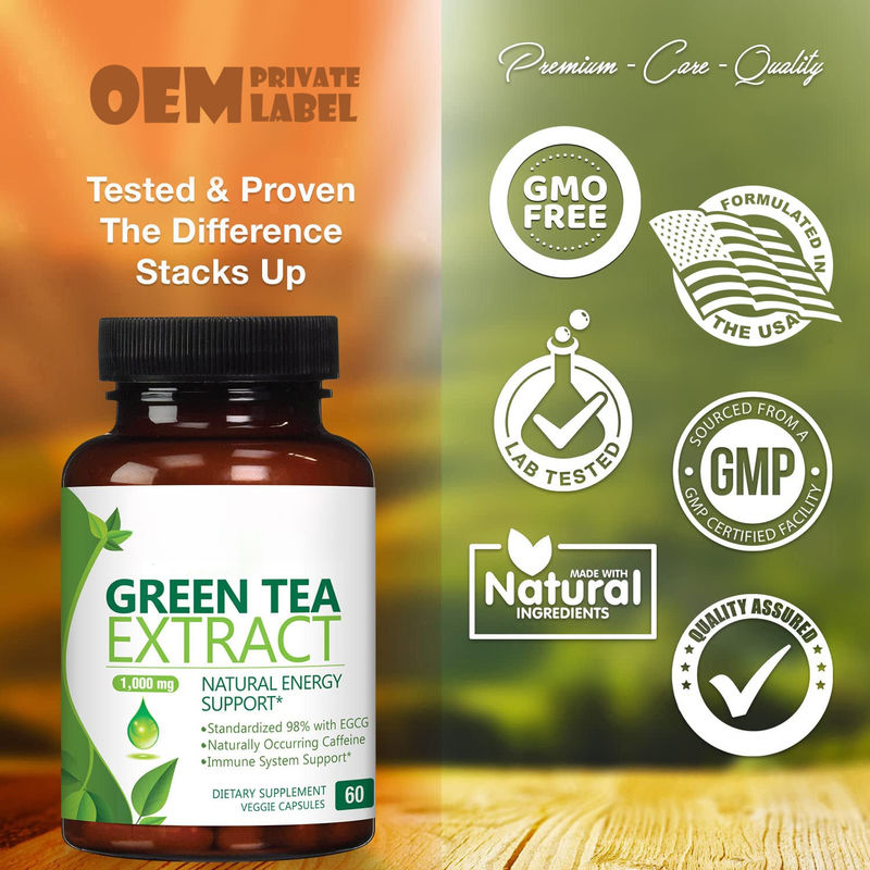 Oem Private Label Gezondheids supplement van kruiden Groene thee capsules ondersteunen hart en antioxidant gezondheid Groene thee capsules