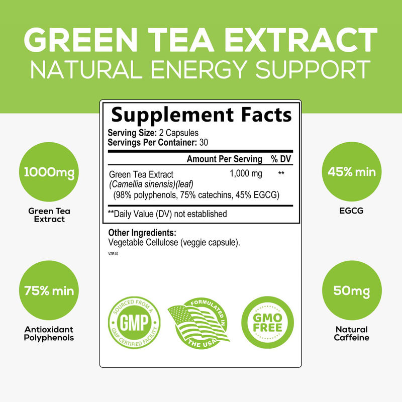 Oem Private Label Gezondheids supplement van kruiden Groene thee capsules ondersteunen hart en antioxidant gezondheid Groene thee capsules