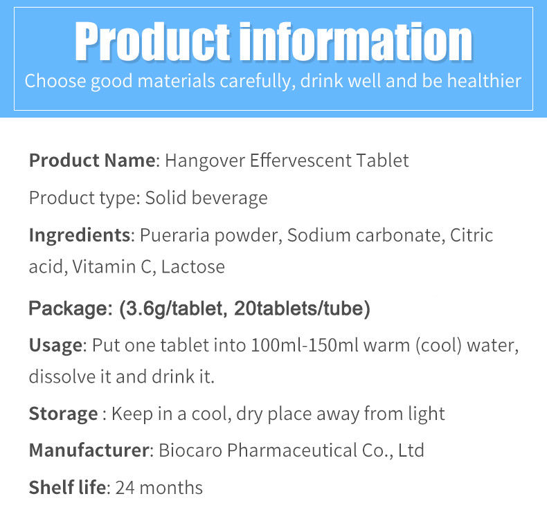 Oem Private Label Op maat gemaakte formule kruidensupplementen leverbescherming katerverlichting bruisende tabletten